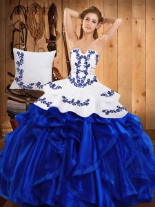 Enchanting Satin and Organza Sleeveless Floor Length Quinceanera Gown and Embroidery and Ruffles