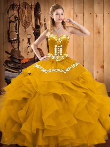 Floor Length Gold 15 Quinceanera Dress Sweetheart Sleeveless Lace Up