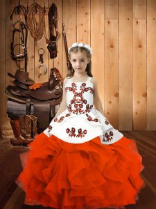 Orange Red Pageant Dress Sweet 16 and Quinceanera with Embroidery Straps Sleeveless Lace Up