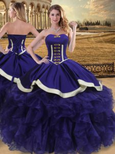 Enchanting Purple Ball Gowns Organza Sweetheart Sleeveless Beading and Ruffles Floor Length Lace Up Vestidos de Quinceanera