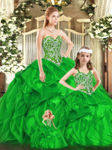 Green Sweetheart Lace Up Beading and Ruffles Quinceanera Dresses Sleeveless