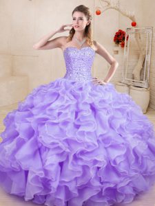 Colorful Lavender Lace Up Sweet 16 Quinceanera Dress Beading and Ruffles Sleeveless Floor Length