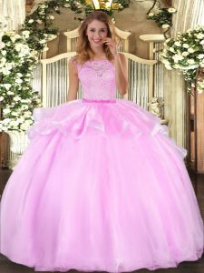 Custom Design Ball Gowns Sweet 16 Dresses Lilac Scoop Organza Sleeveless Floor Length Clasp Handle