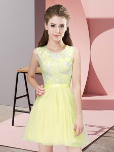 Enchanting Yellow Side Zipper Court Dresses for Sweet 16 Lace Sleeveless Mini Length