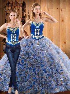 Multi-color Quinceanera Dresses Military Ball and Sweet 16 and Quinceanera with Embroidery Sweetheart Long Sleeves Sweep Train Lace Up