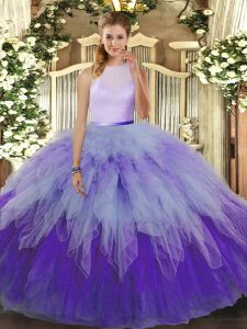 Trendy Multi-color Backless 15 Quinceanera Dress Ruffles Sleeveless Floor Length