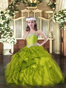 Organza Sleeveless Floor Length Kids Pageant Dress and Beading and Ruffles
