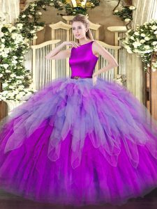 Sleeveless Organza Floor Length Clasp Handle Quinceanera Dresses in Multi-color with Ruffles