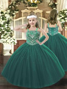 Custom Made Straps Sleeveless Lace Up Pageant Dress Dark Green Tulle