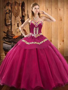 Vintage Tulle Sweetheart Sleeveless Lace Up Ruffles Sweet 16 Quinceanera Dress in Fuchsia