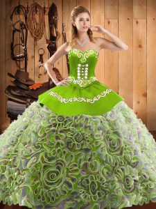 Affordable Sleeveless Sweep Train Embroidery Lace Up Quinceanera Gown