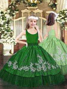 Dark Green Little Girls Pageant Gowns Party and Quinceanera with Beading and Appliques Scoop Sleeveless Zipper