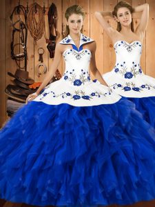Sleeveless Lace Up Floor Length Embroidery and Ruffles Ball Gown Prom Dress
