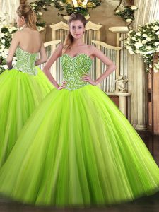 Popular Lace Up Sweetheart Beading Quinceanera Dress Tulle Sleeveless
