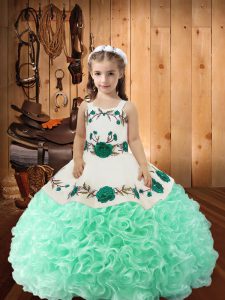 Cheap Sleeveless Lace Up Floor Length Embroidery and Ruffles Pageant Dress for Teens