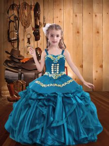 Pretty Sleeveless Embroidery and Ruffles Lace Up Pageant Dress for Teens
