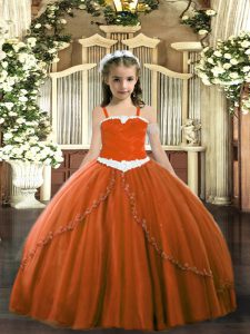 Attractive Ball Gowns Sleeveless Rust Red Pageant Dresses Sweep Train Lace Up