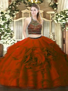 Sleeveless Zipper Floor Length Beading and Ruffled Layers Quinceanera Gown