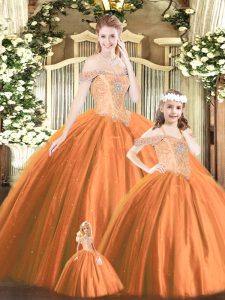 Customized Orange Red Sleeveless Beading Floor Length Quinceanera Gown