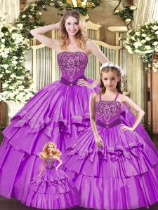 Fashionable Lilac Ball Gowns Organza Sweetheart Sleeveless Ruffled Layers Floor Length Lace Up Sweet 16 Dress