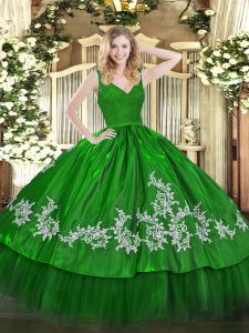 Sumptuous Ball Gowns Sweet 16 Quinceanera Dress Green Straps Taffeta Sleeveless Floor Length Backless