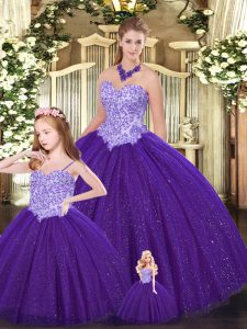 Stunning Purple Lace Up Quinceanera Dress Beading Sleeveless Floor Length