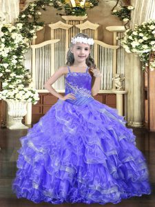 Straps Sleeveless Organza Little Girl Pageant Gowns Beading and Ruffled Layers Lace Up
