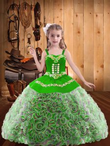 Custom Made Fabric With Rolling Flowers Sleeveless Floor Length Pageant Dress for Teens and Embroidery and Ruffles