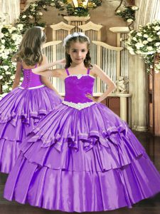Gorgeous Floor Length Lavender Pageant Dress Straps Sleeveless Lace Up