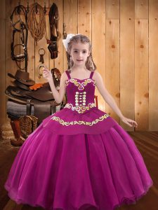 Perfect Organza Sleeveless Floor Length Pageant Dress for Teens and Embroidery and Ruffles