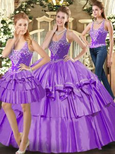 Eggplant Purple Lace Up Sweet 16 Dresses Ruffled Layers Sleeveless Floor Length