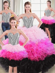 Super Floor Length Multi-color Vestidos de Quinceanera Organza Sleeveless Beading and Ruffles