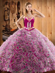 Sweetheart Sleeveless Sweep Train Lace Up Vestidos de Quinceanera Multi-color Satin and Fabric With Rolling Flowers