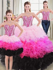 Customized Three Pieces Ball Gown Prom Dress Multi-color Sweetheart Organza Sleeveless Floor Length Lace Up