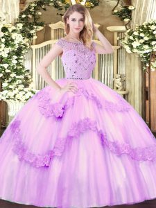 Noble Lilac Bateau Zipper Beading and Appliques 15 Quinceanera Dress Sleeveless