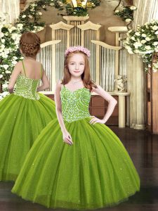 Custom Made Olive Green Sleeveless Beading Floor Length Pageant Gowns