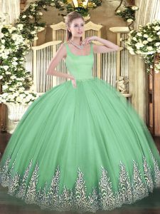 Apple Green Straps Zipper Appliques Quinceanera Dresses Sleeveless
