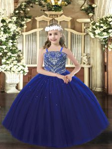 Royal Blue Straps Lace Up Beading Pageant Gowns For Girls Sleeveless