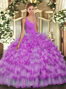 Extravagant Sleeveless Backless Floor Length Beading and Ruffles Ball Gown Prom Dress