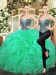 Tulle Sleeveless Floor Length Ball Gown Prom Dress and Beading and Ruffles