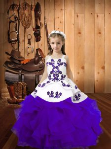 Custom Made Eggplant Purple Organza Lace Up Straps Sleeveless Child Pageant Dress Embroidery and Ruffles
