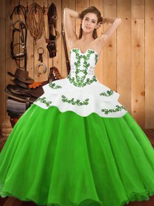 Green Sleeveless Floor Length Embroidery Lace Up Sweet 16 Quinceanera Dress