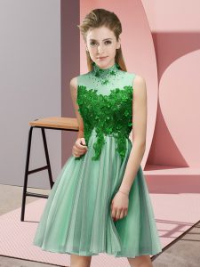 Sleeveless Knee Length Appliques Lace Up Quinceanera Dama Dress with Apple Green