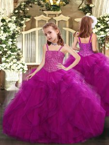 New Arrival Straps Sleeveless Lace Up Little Girls Pageant Dress Wholesale Fuchsia Tulle