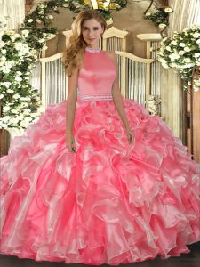 Sleeveless Beading and Ruffles Backless Sweet 16 Dress