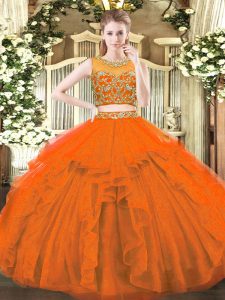 Sweet Rust Red Scoop Neckline Beading and Ruffles Quinceanera Dresses Sleeveless Zipper