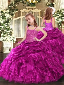 Straps Sleeveless Organza Little Girls Pageant Dress Wholesale Beading and Ruffles Lace Up