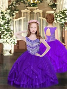 Purple Scoop Lace Up Beading and Ruffles Pageant Dress Toddler Sleeveless