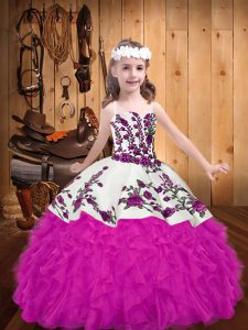 Latest Floor Length Ball Gowns Sleeveless Fuchsia Pageant Dress Womens Lace Up