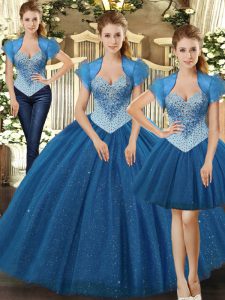Teal Straps Neckline Beading Sweet 16 Dresses Sleeveless Lace Up